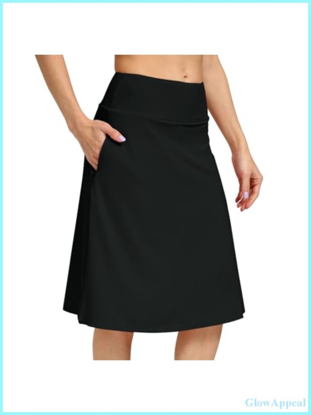 Women's Midi Knee-Length Skort with Built-in Shorts, Pockets, Drawstring